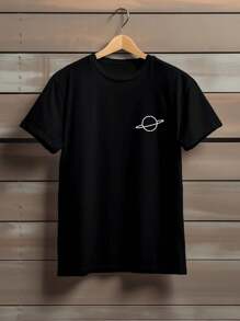 Unisex Men's Basic T-Shirt 100% Cotton Planet Saturn Print - 黑色 - 查看 1