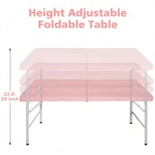 4FT Portable Folding Table Indoor&Outdoor Maximum Weight 135KG Plastic Foldable Table For Camping, Picnics,Pink - Pink - View 4