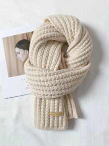 1pc Knitted Scarf, Unisex Thick Warm Casual Shawl, Fashionable High-End Feel For Autumn/Winter, Random Logo
