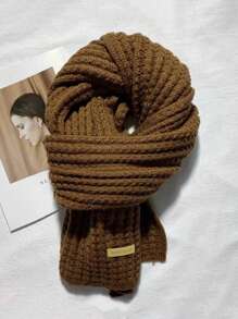 1pc Knitted Scarf, Unisex Thick Warm Casual Shawl, Fashionable High-End Feel For Autumn/Winter, Random Logo