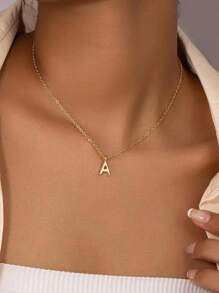 1pc Simple 26 English Alphabet Pendant Necklace Graduation Season Gift - Multicolor - View 1