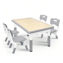 VA-Cerulean Children's Seating Group - Height-Adjustable Children's Table With 4 Chairs, Plastic, Grey - Table And Chair Set For Boys And Girls Aged 2-10 Years - Grey - View 2