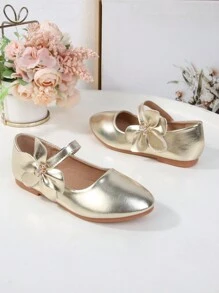 女童玛丽珍平底鞋，儿童公主派对礼服鞋，软底幼儿尖头鞋 - 金色 - 查看 5