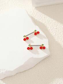 2pcs Fashionable & Cute Cherry Plant Stainless Steel Nipple Rings For Women - Multicolor - View 2