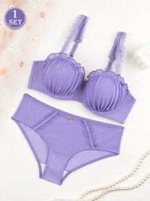 MLeyhoice Women's Sexy Purple Bra Push Up With Underwire, Fashion Bra Set, Kawaii - Purple - View 2