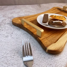 1pc Solid Wood Serving Tray, Multi-Purpose Wooden Platter For Afternoon Tea, Snacks, Desserts, Tableware, Bathroom Vanity, Jewelry Display, Photography - High-Quality Metal Handle Rosewood Tray Home Room Decoration,Kitchen,Christmas Gift - Yellow - View 10