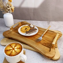 1pc Solid Wood Serving Tray, Multi-Purpose Wooden Platter For Afternoon Tea, Snacks, Desserts, Tableware, Bathroom Vanity, Jewelry Display, Photography - High-Quality Metal Handle Rosewood Tray Home Room Decoration,Kitchen,Christmas Gift - Yellow - View 5
