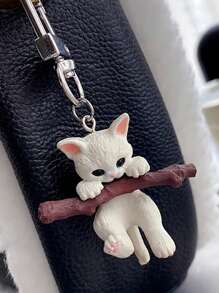 1 件可爱卡通猫咪拿着树枝钥匙扣包包挂饰卡通钥匙扣钥匙扣挂饰钥匙扣配件女士钥匙扣 - 白色 - 查看 4