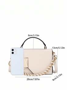 迷你编织链条装饰翻盖黑色锁扣手提包女士便携式单肩斜挎包适合工作、购物、旅行 - 白色 - 查看 3