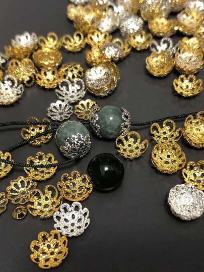 200 Stücke/Menge 9mm silberfarbene, vergoldete Blütenblatt-Endkappen Abstandshalter Perlen Charms für Schmuckherstellung DIY Armbänder Ketten Ohrringe Accessoires