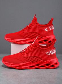 Men's Breathable Hollow-Out Sports Casual Sneakers For Running And Road Walking - Red - View 3
