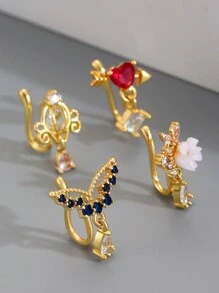 1 件时尚蝴蝶、花朵和心形鼻钉，非穿孔，适合女士和女孩 - 金黃色 - 查看 11