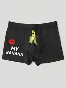 Men's Black Simple & Fashionable Letter Printed Elastic Briefs - Black - View 2