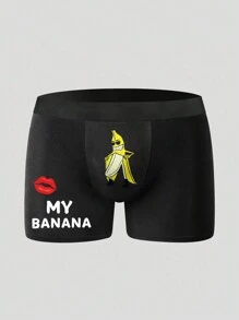 Men's Black Simple & Fashionable Letter Printed Elastic Briefs - Black - View 1