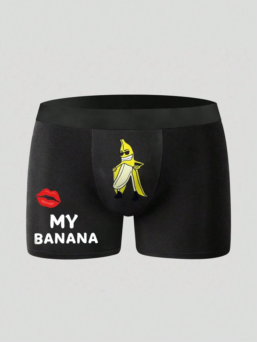 Men's Black Simple & Fashionable Letter Printed Elastic Briefs - Black - View 1