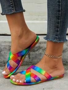 Women Vibrant Rainbow Slippers - Ultra Lightweight, Comfortable, Flat Slip-On Beach Sandals With Soft Insoles And Adjustable Straps For Casual Beach & Outdoor Wear - Multicolor - View 4