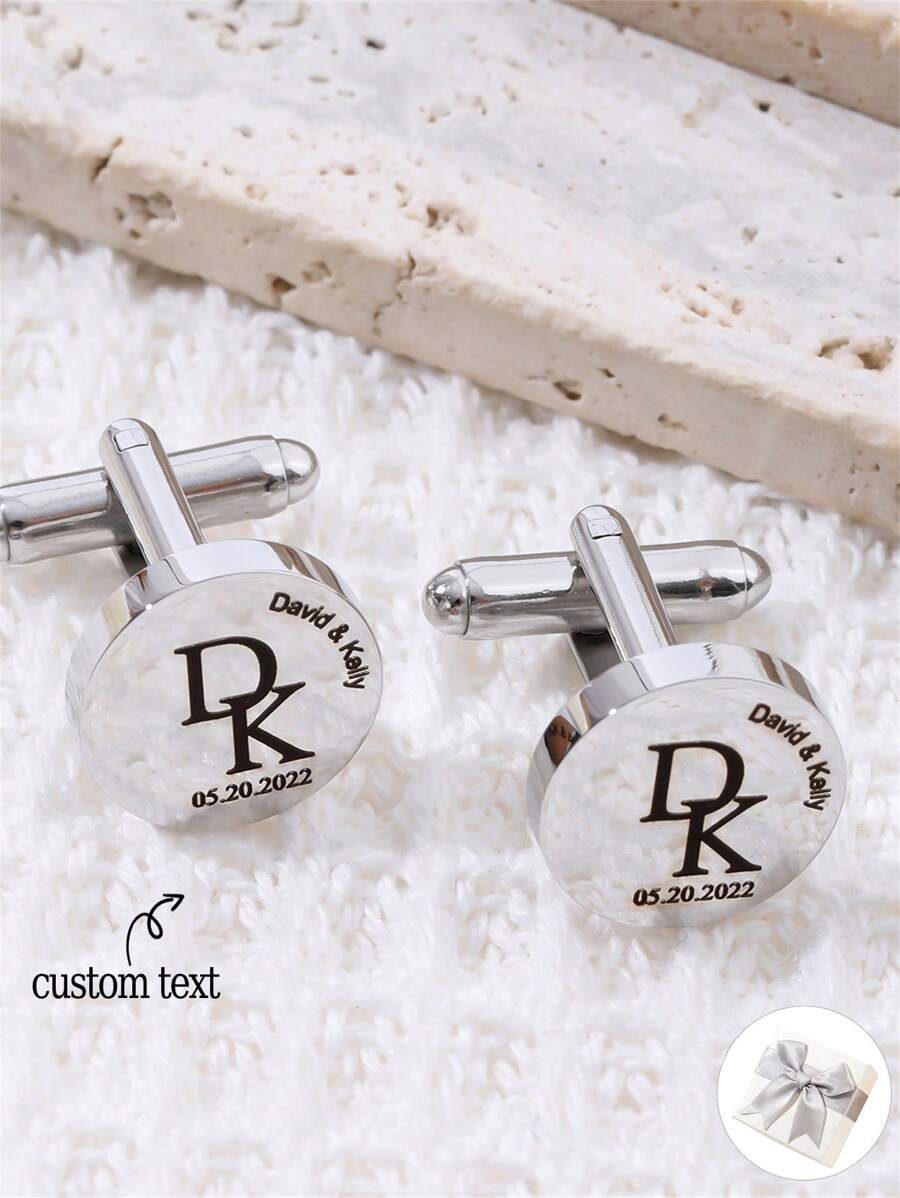 1pair Engraved Logo Cufflinks, Personalized Cufflinks Gift For Men, Unique Gift For Boyfriend, Dad, Father's Day, Valentine's Day, Christmas
