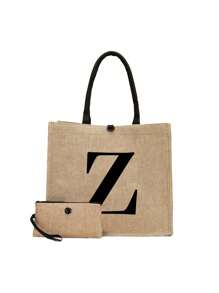 Bộ 2 túi tote vải lanh in chữ cái đầu tối giản, vật dụng cần thiết khi đi du lịch, túi đựng mỹ phẩm, túi trang điểm du lịch dung tích lớn, túi xách tay đa năng, quà tặng Ngày Nhà giáo, sinh nhật, ngày lễ, tựu trường, đi biển, du lịch, đi làm, công tác, sinh viên, dã ngoại, cắm trại, siêu thị, túi vải lanh sử dụng hàng ngày, quà Giáng sinh tuyệt vời nhất cho giáo viên, kỳ nghỉ biển, vật dụng cần thiết khi mua sắm và nghỉ lễ, quà tặng Ngày Nhà giáo tuyệt vời nhất. - Màu Khaki - Xem 26