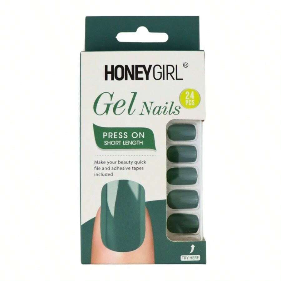 HoneyGirl Nails Gel 24 Colorful Sticker False Nails Make Your Beauty Quick File And Adhesive Tapes Included - 墨綠色 - 查看 1