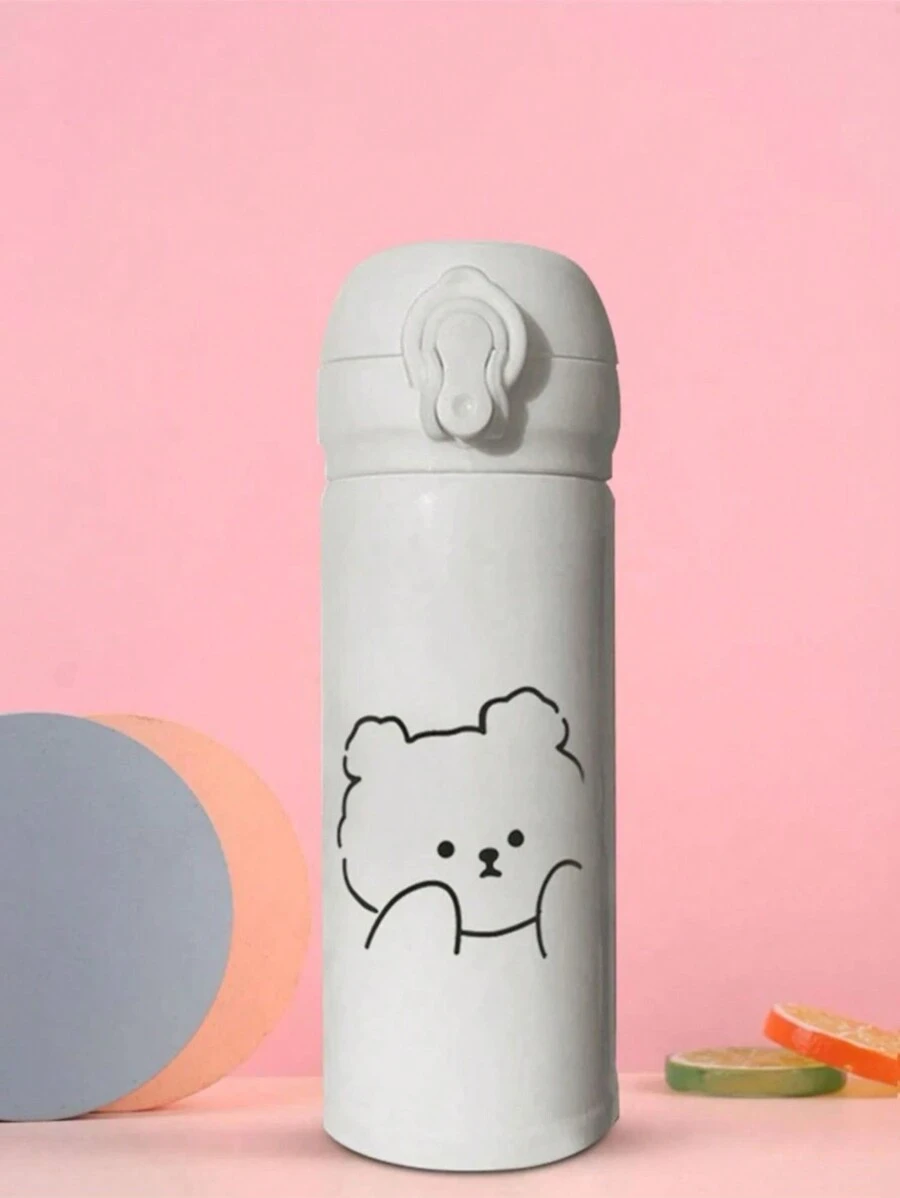 1 件 480ml 或 350ml 熊图案保温瓶，卡通不锈钢真空保温瓶，适合家庭使用 - 白色 - 查看 1