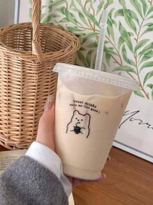 英文字母熊塑料吸管杯少女心水杯便携咖啡杯果汁杯 - 無色 - 查看 10