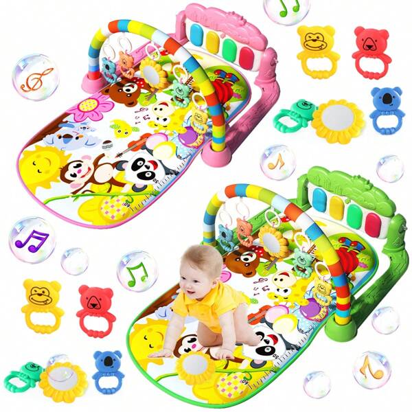 Christmas Decoration 1pc Fitness Rack Toy, Music Pedal Piano Crawling Mat, Delight Your Baby With This Fun And Educational Fitness Rack Toy, Christmas Birthday Easter Gift, Random Accessories Color