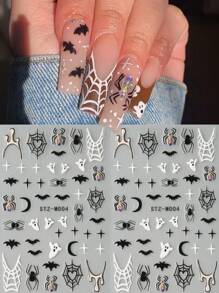 2 件黑暗万圣节蝙蝠幽灵黑白蜘蛛与心形蜘蛛网 3D 浮雕美甲贴纸星月 Y2K 闪亮滑块设计卡通可爱指甲贴花节日 DIY 美甲用品饰品装饰品 - 彩色 - 查看 1