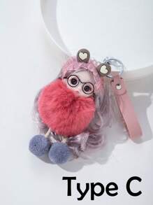 1个仿毛皮粉色娃娃吊坠，PVC材质钥匙扣挂件，适用于钥匙、背包、车钥匙 - 彩色 - 查看 19