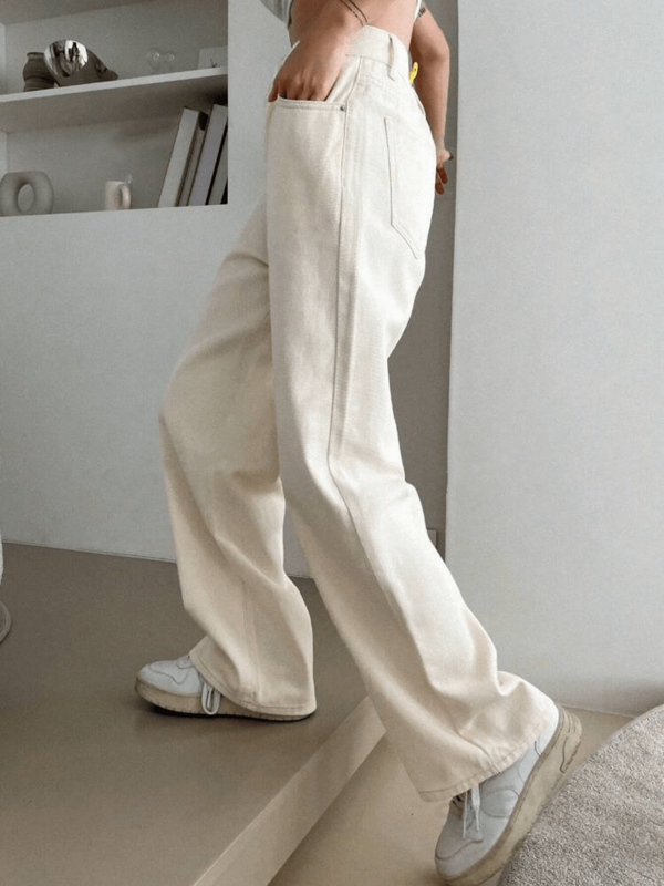 Jeans feminina De Cintura Alta Lavados De Pernas  Calça Wide Leg Pantalona Jeans Feminina Cintura Alta Levanta Bumbum