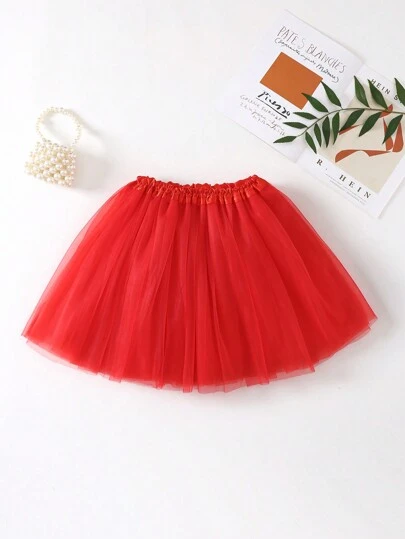 Young Girls' Solid Tulle Tutu Skirt, Casual Yet Versatile For Stage Performance
