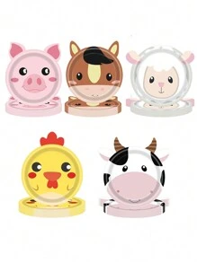 10 件农场动物派对纸盘猪牛羊一次性盘子生日装饰卡通动物餐具盘子，适用于圣诞派对促销 - 7吋 - 查看 1