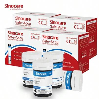 Sinocare (Sem monitor) Sinocare-Accu 100 tiras de teste e 100 lancetas para mg/dL e mmol/L