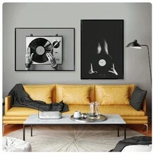 1 件复古音乐墙壁艺术黑白黑胶唱片照片海报帆布画印刷音乐家礼物音乐工作室装饰画，无框架 - 彩色 - 查看 2