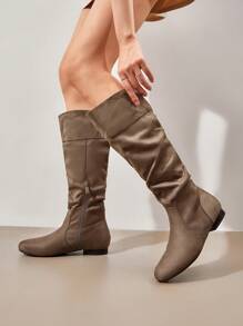 女士黑色及膝牛仔靴，易穿脫，適合秋季氣候，優雅時尚的經典鬆身靴 - 摩卡棕 - 查看 3