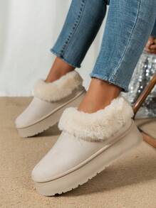 Moda damska 2024 Halloween w stylu boho Platforma zamszowa podszewka futrzana ciepłe wsuwane nowości beżowe buty śnieżne