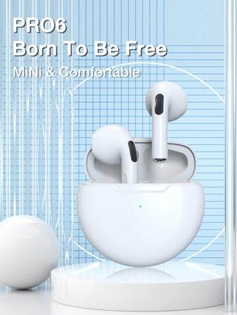 PRO6 真无线耳塞，蓝牙 5.3 耳机，附带 Lightning 充电盒，电池续航时间超过 24 小时，可轻松设置手机