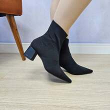 Kinit Women's Low Block Heel Medium Elastic Sock Boot - Black - View 2