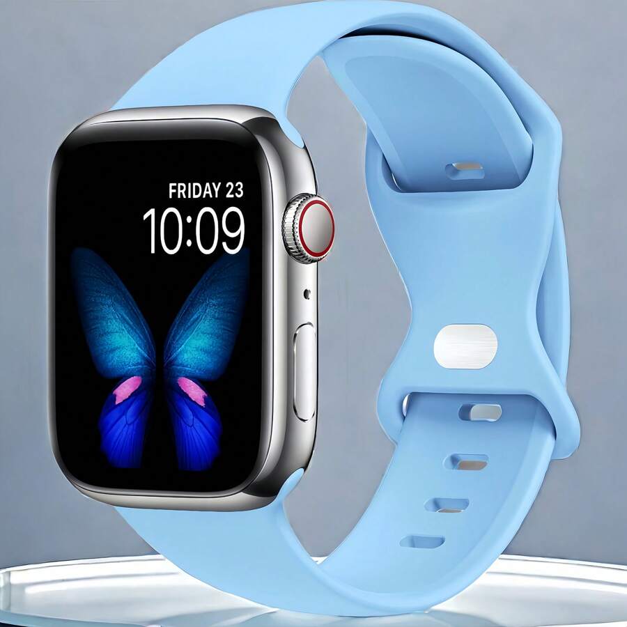 1 pieza Correa de reloj de silicona de unicolor con hebilla de mariposa, unisex, de moda y casual, suave y cómoda, resistente al agua, compatible con 38mm 40mm 41mm 45mm 46mm 44mm 42mm 49mm, accesorio de repuesto para correa de smartwatch - verde esmeralda - Ver 1