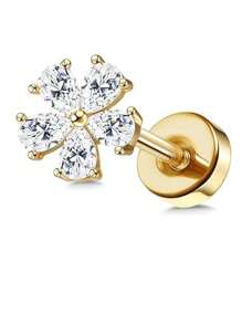 DOLOTTA 1PC 18G Stainless Steel Cartilage Earrings For Women Flat Back Earrings Internally Threaded CZ Earrings With Moon Heart-Shaped Bee Butterfly Tragus Helix Piercing Jewelry Valentines,Mom,Mother,Mother's Day,Gift - Gold - View 13