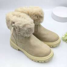 2024 年冬季新款女士雪地靴，保暖毛绒内衬踝靴 - 杏色 - 查看 1