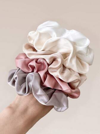 5pcs Versatile Vintage Style Large Satin Hair Scrunchies Set For Women, Dopamine Hair Ties Scrunchy Hair Ties, Casual