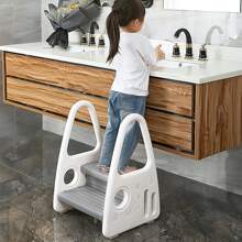 VA-Cerulean Step Stool For Toddlers Step Stool With 2 Steps Plastic Standing Children's Stool Step Ladder For Bathroom Children's Room Kitchen Bedroom, Grey / Pink / Green - 灰色 - 查看 8