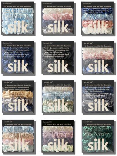 100% Silk Hair Scrunchie Handmade Pure Mulberry Silk Women Girl Hair Accessories Solid Color Natural HairTies Box/4PCS Width 2CM