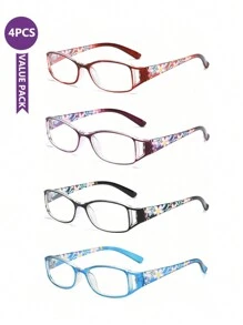 Boho 4st färger modeglasögon retro blommigt tryckta presbyopiglasögon läsare för kvinnor unisex +1.0 till +4.0 antireflexförstoringsglasögon för daglig läsning kontorsdatortillbehör för kvinnor glasögon - 4 stycken blandade färger - Visa 12
