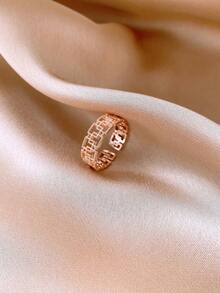 Andkiss 1pc Net Hollow Niche Versatile Everyday Open Ring - Rose Gold - View 3