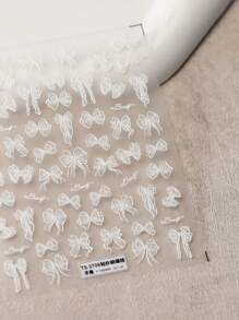 3D Embossed Black & White Lace Bow Nail Art Stickers - Self-Adhesive, Cartoon-Themed Decals For Diy Manicures, Phone Cases & Journals Nails Nail Supplies - White - View 5