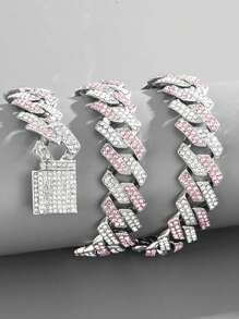 kuuioe 1pc Punk Hip Hop Dopamine Style Full Rhinestone Necklace, Unisex Fashion Y2K Necklace & Bracelet, Multiple Sizes For Daily Wear