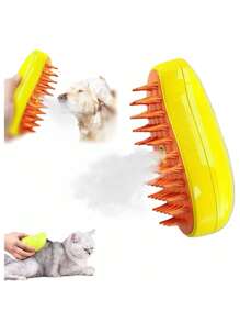 Cepillo eléctrico para gatos 3 en 1, peine de depilación suave, pulverizador de masaje, suministros de limpieza para mascotas para gatos - Amarillo - Ver 1