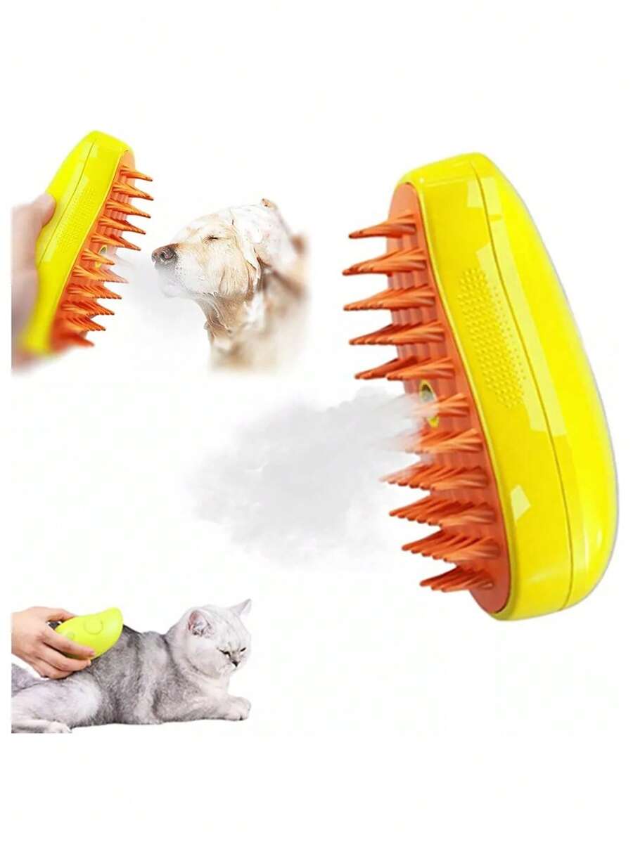 Cepillo eléctrico para gatos 3 en 1, peine de depilación suave, pulverizador de masaje, suministros de limpieza para mascotas para gatos - Amarillo - Ver 1