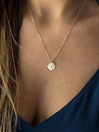 1 件女士不锈钢不对称图案圆形吊坠项链，适合日常佩戴